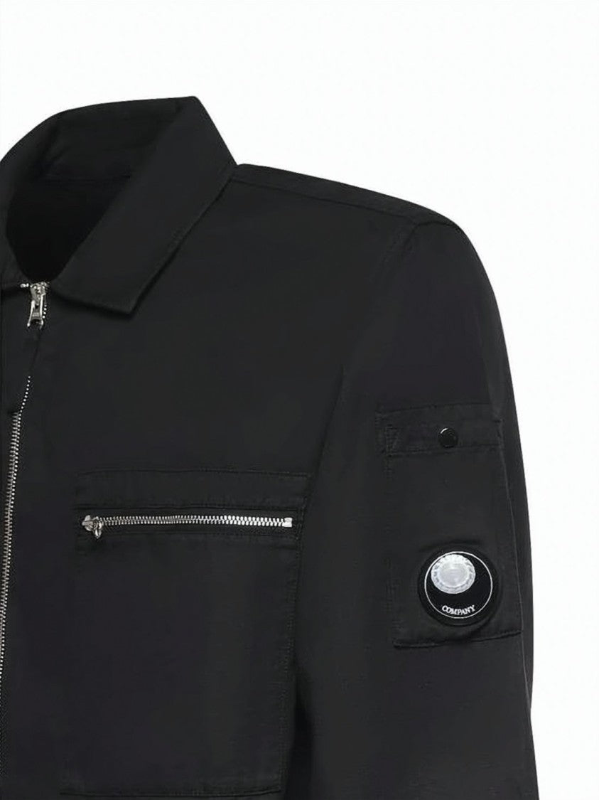 C.P. Company Minimalist Black Jacket With Classic Collar And Logo Patch