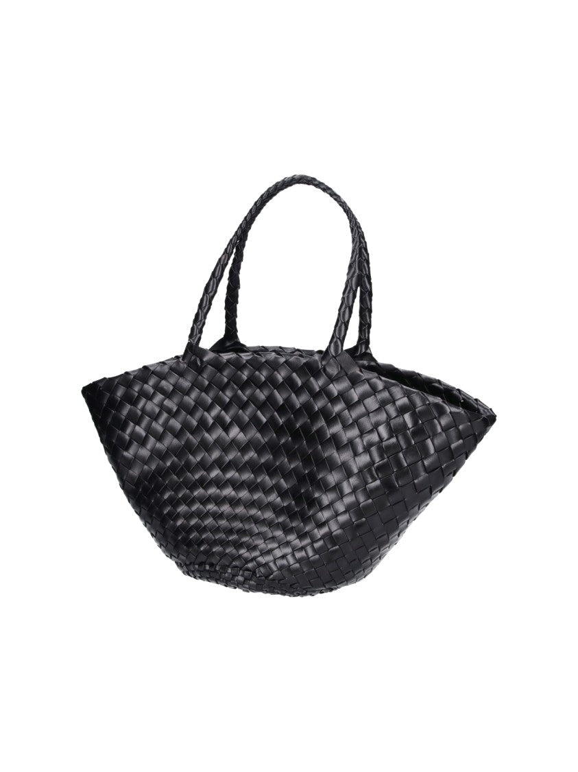 Dragon Diffusion Braided Black Leather Tote With Metal Closure