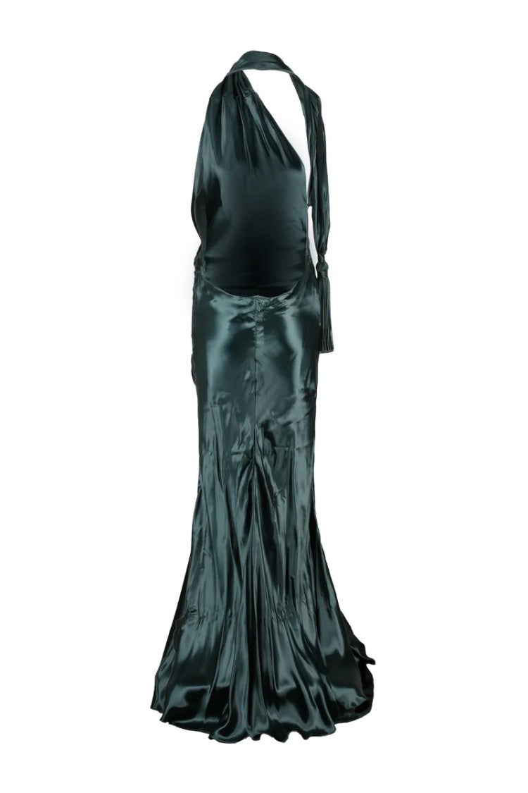 Bottega Veneta Long Satin Dress Cupro Zip - Blue