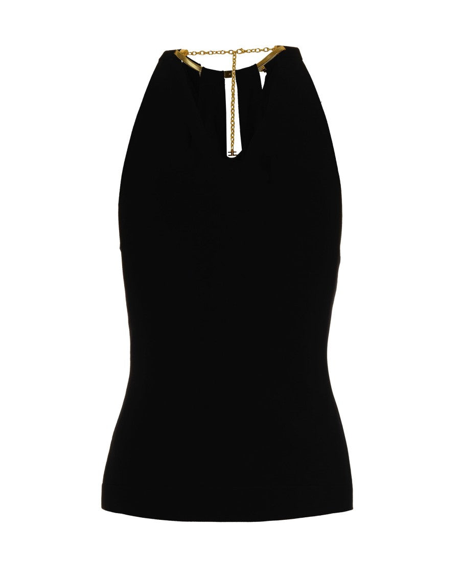 Elisabetta Franchi Black Knit Top With Snake Jewel Detail