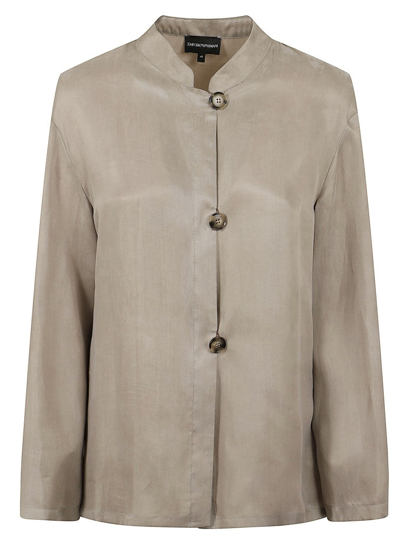 Emporio Armani Fluid Lyocell Jacket Shirt With Mandarin Collar