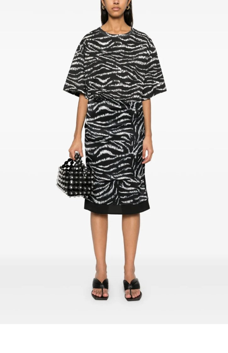The Attico Zebra Print Layered Midi Skirt With Textured Accent