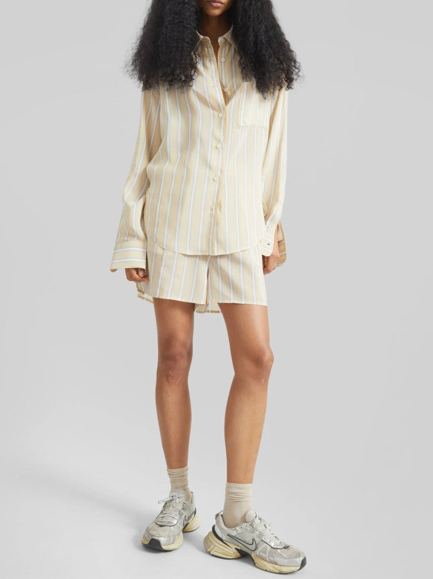 The Frankie Shop Yellow Striped Point Collar Casual Shirt