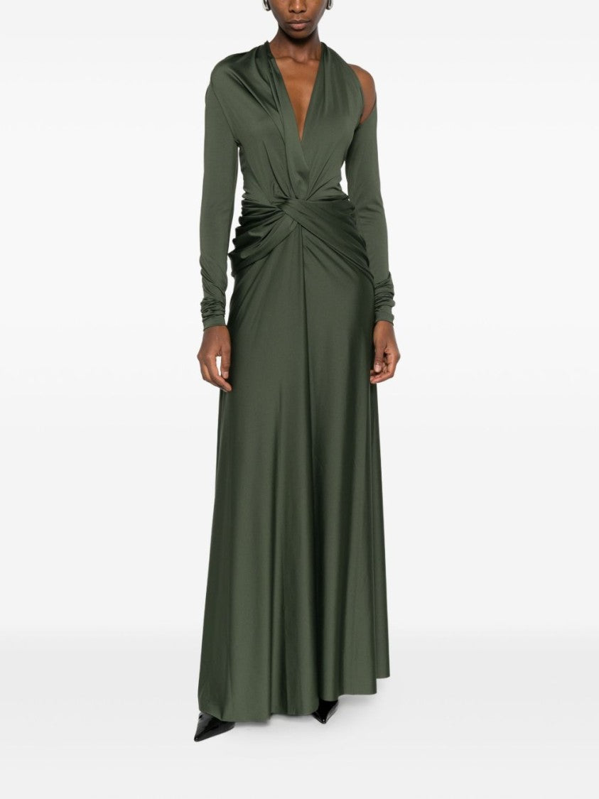 Victoria Beckham Green Maxi Dress With Twisted Knot