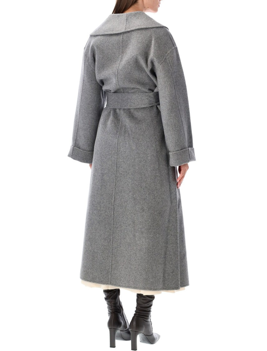 By Malene Birger Relaxed Fit Long Coat With Shawl Collar And Belted Closure