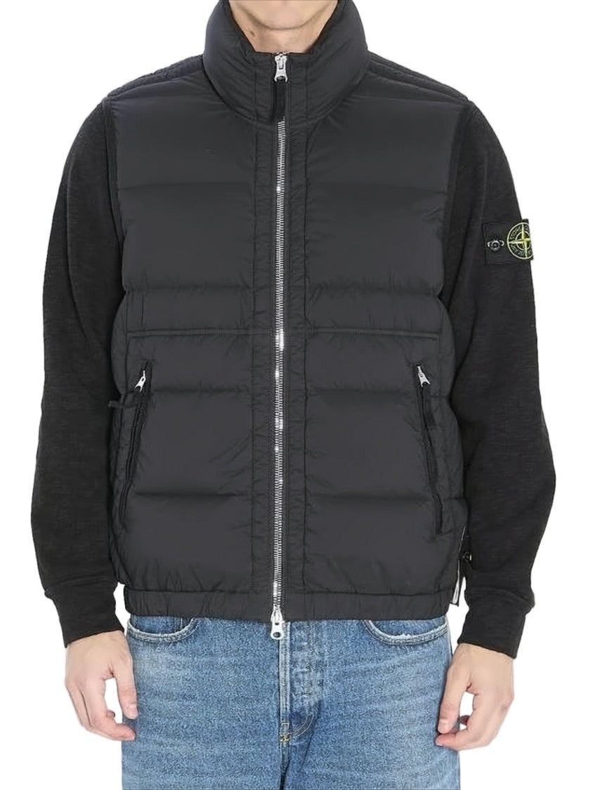 Stone Island High-Collar Black Padded Vest With Zippered Pockets