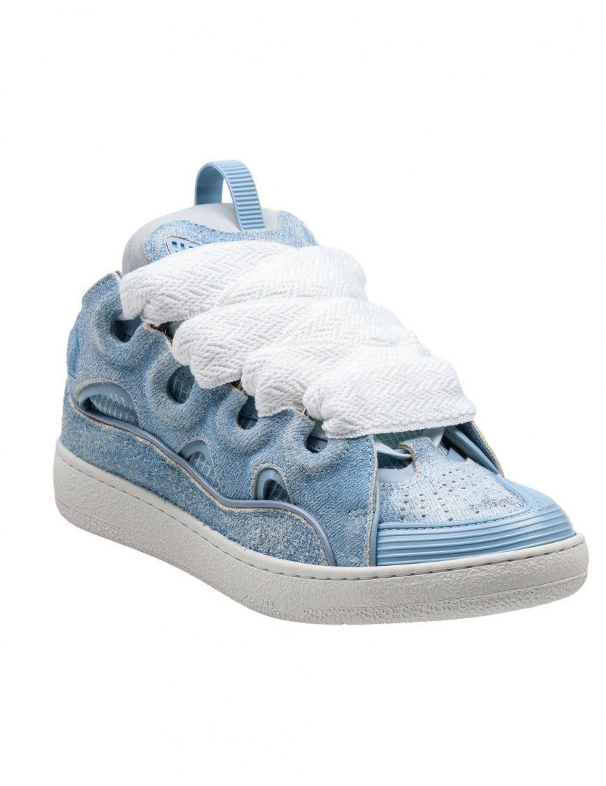 Lanvin Denim Blue Curb Sneakers Calf Nappa And Mesh
