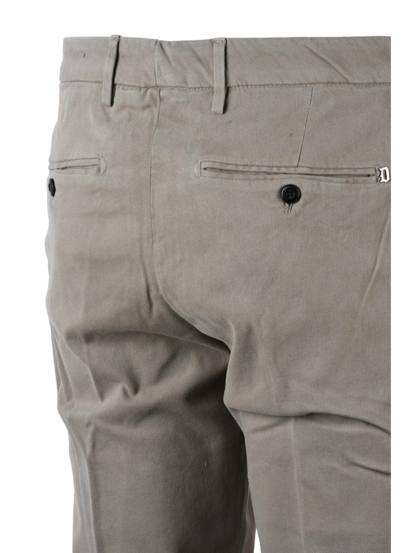 Dondup Grey Ralp Pleated Tailored Stretch Cotton Trousers