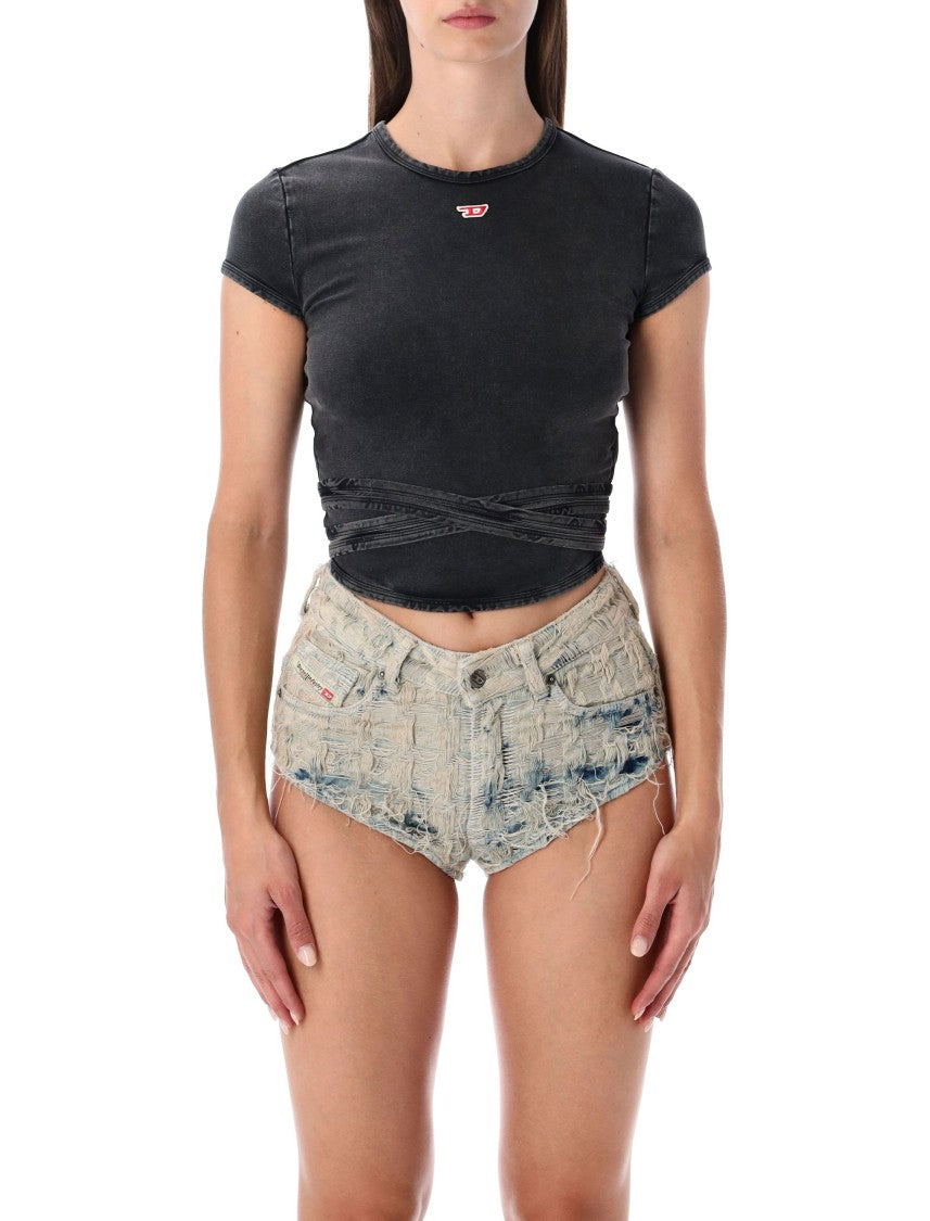 Diesel Faded Black Wrap-Tie Jersey T-Shirt