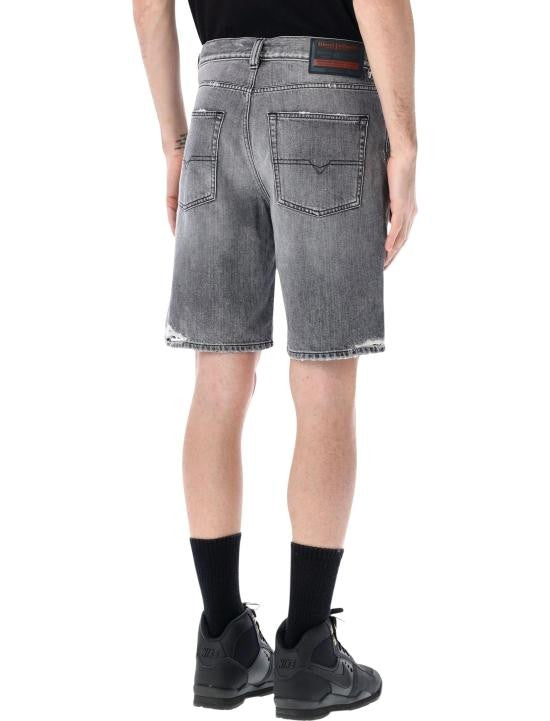 Diesel Faded Grey Denim Shorts With Distressed Detailing