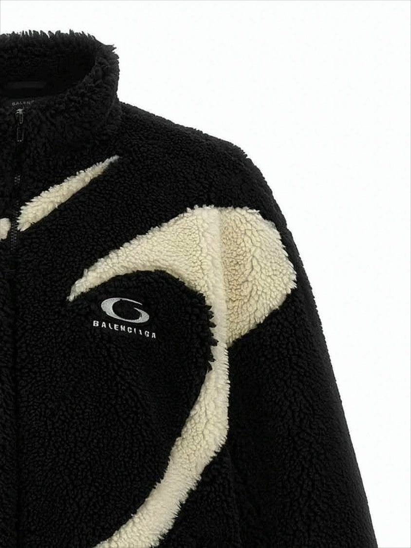 Balenciaga Plush Abstract Design Jacket With High Collar