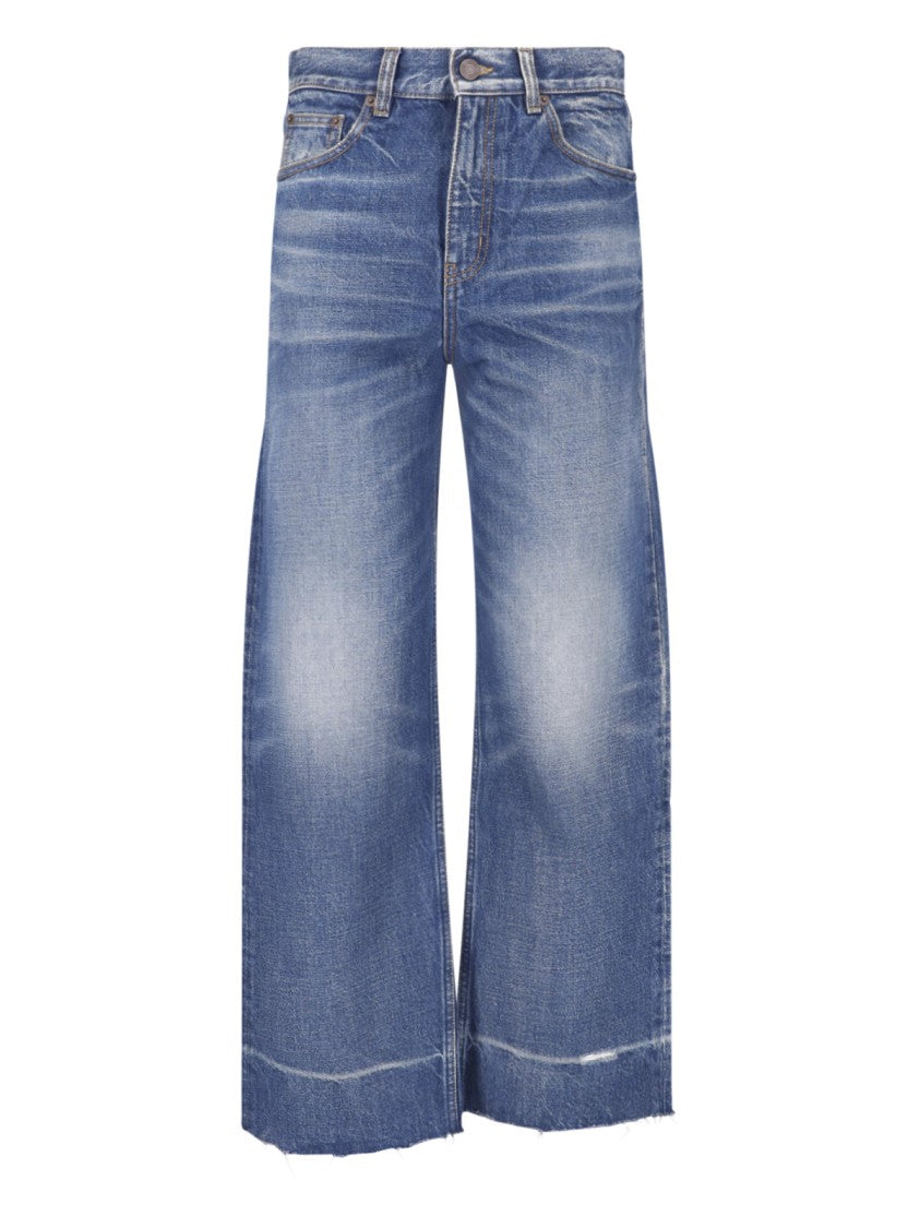 Chloé High-Waisted Wide-Leg Jeans With Frayed Hem And Subtle Whiskering