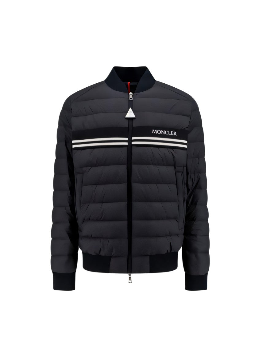 Moncler Quilted Black Jacket With Ribbed Collar