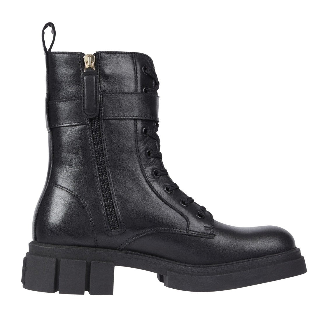 Tommy Hilfiger Black Feminine Lace-Up Buckle Detail Leather Boots