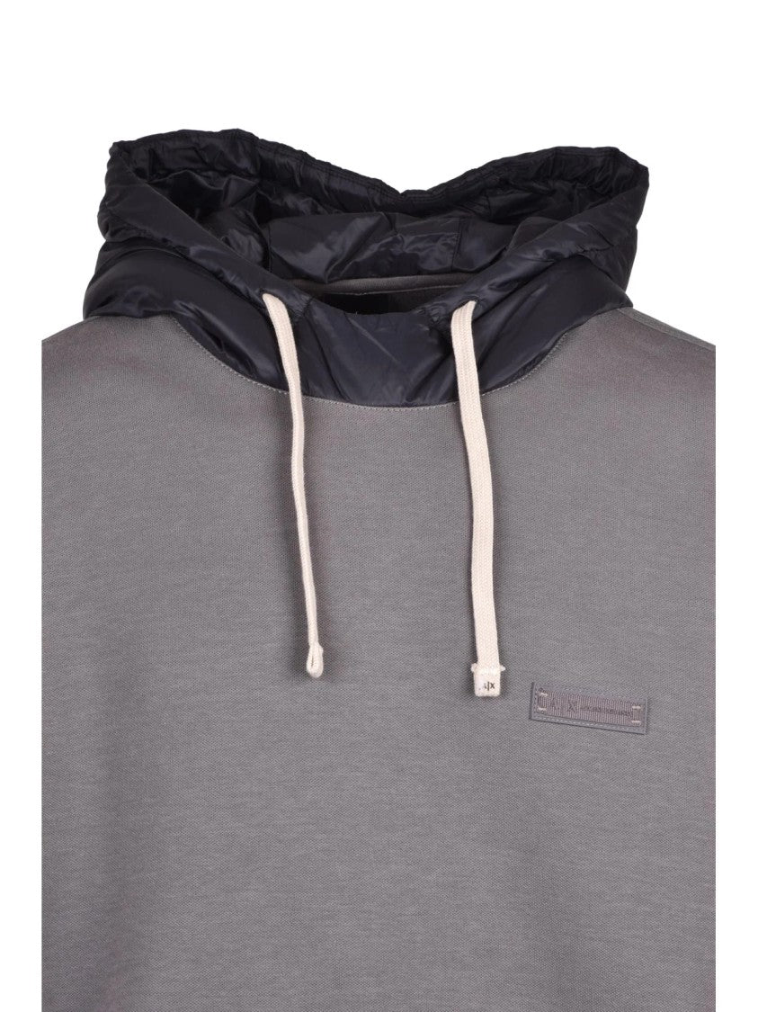 Armani Exchange Grey Stretch Cotton-Blend Hoodie