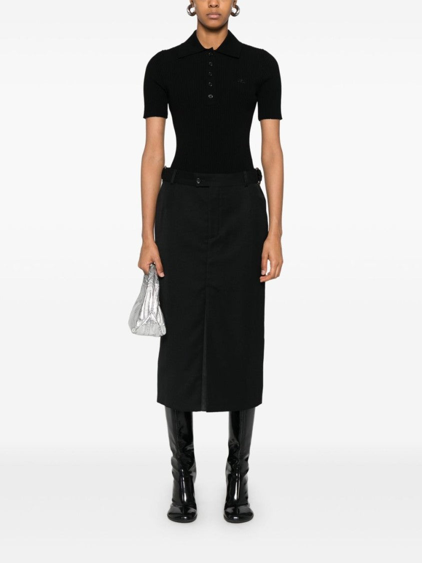 Courrèges Black Ribbed Knit Polo Collar Top