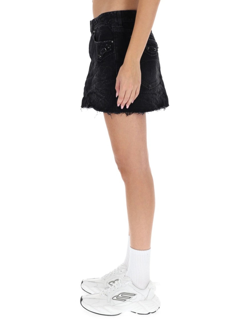 Balenciaga Mid-Waist Cotton Denim Miniskirt With Frayed Hem