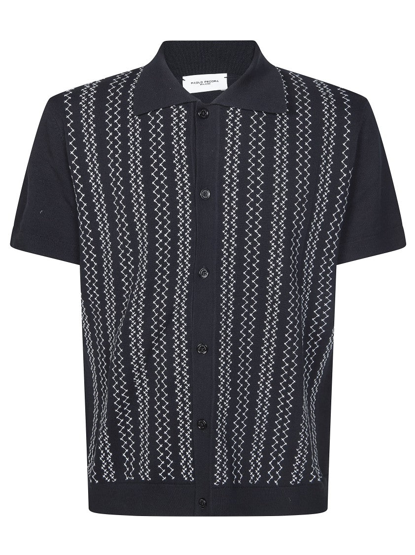 Paolo Pecora Short Sleeve Bowling Cable-Knit Cardigan