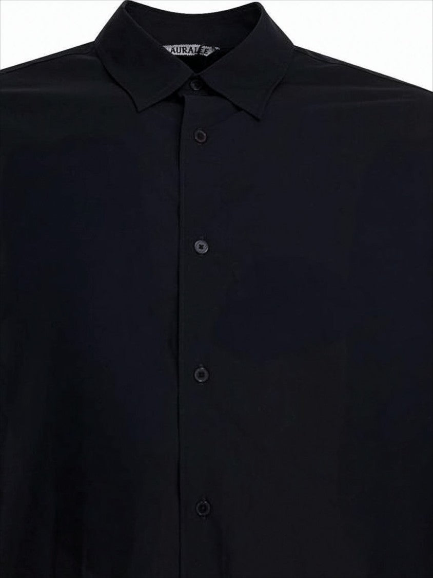 Auralee Long-Sleeve Black Wool Shirt With Classic Collar