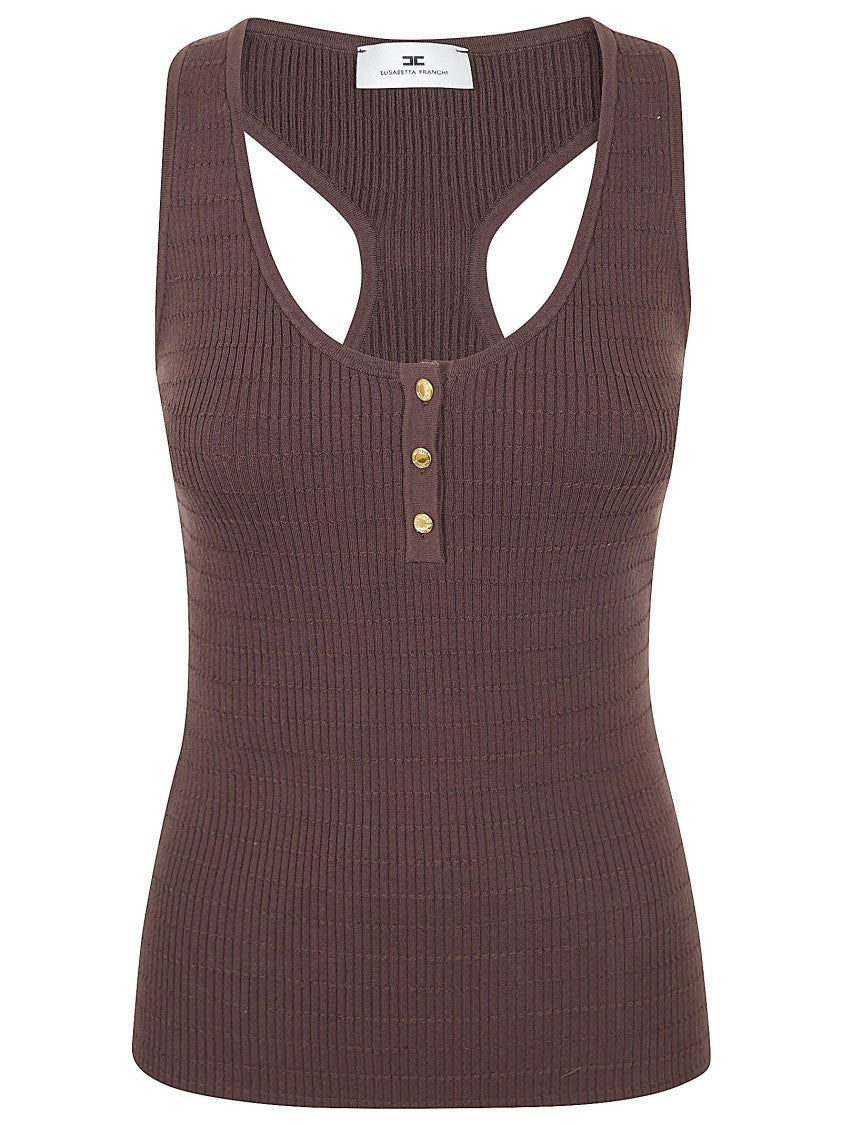 Elisabetta Franchi Sleeveless Ribbed Top With Racerback And Gold Accents