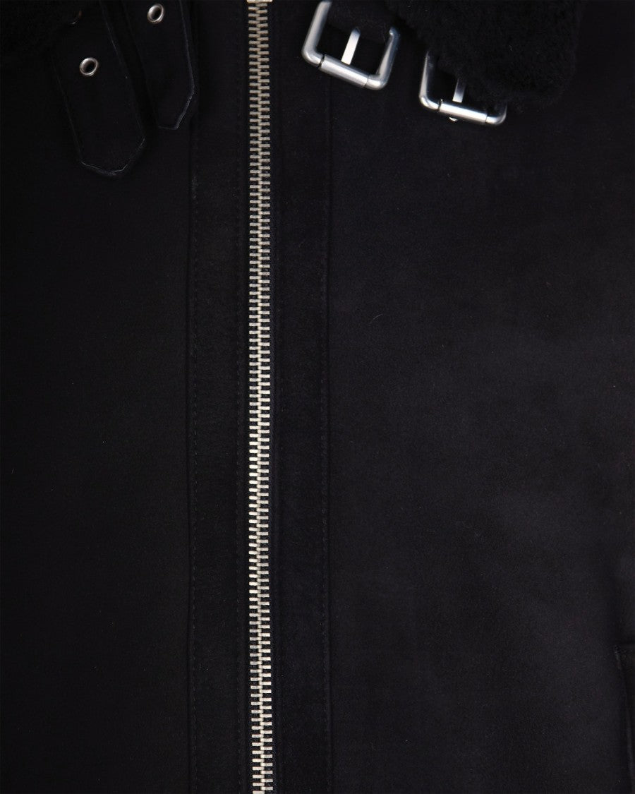 D-Four Aviator-Style Jacket In Genuine Suede With Shearling Trim