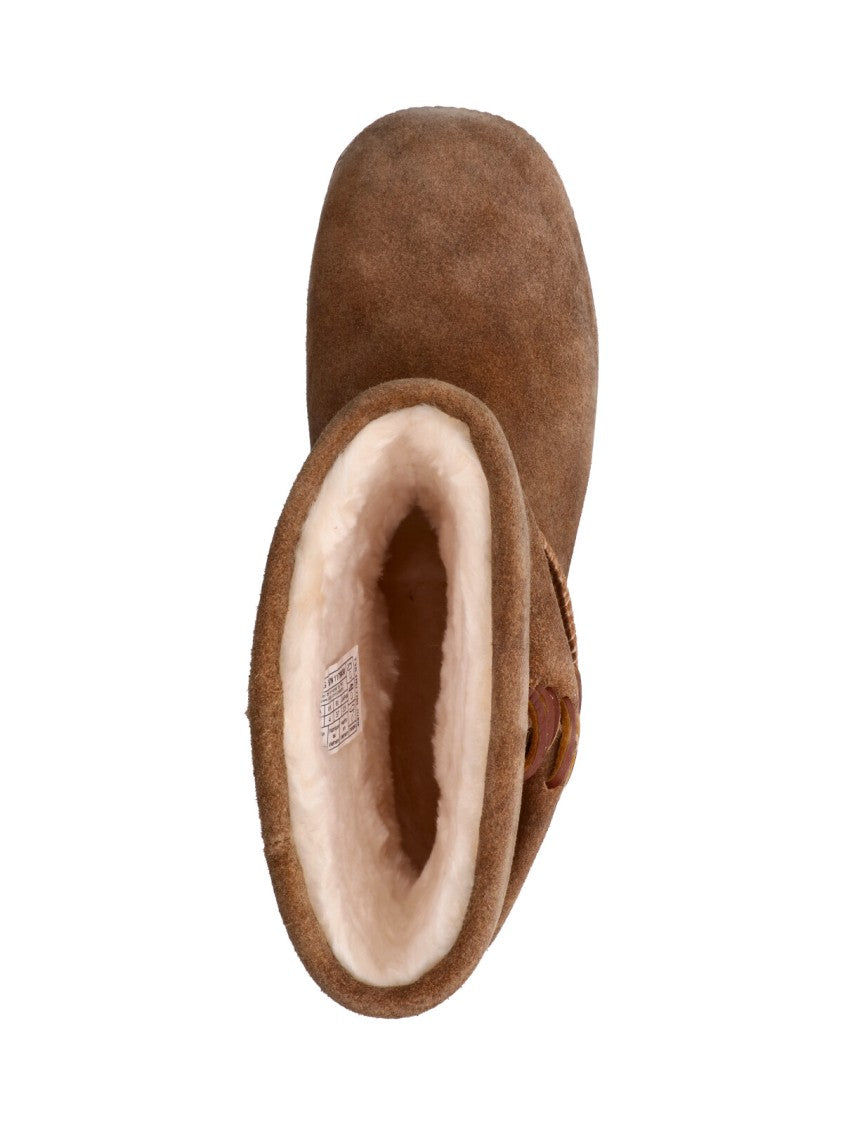 Ugg Mid-Height Brown Leather Boots With Rounded Toe And Side Lacing