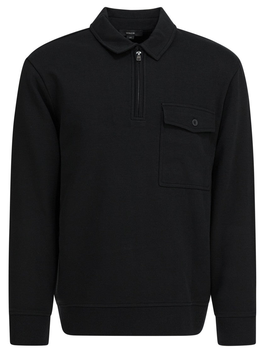 Vince Cotton Blend Zippered Polo Shirt