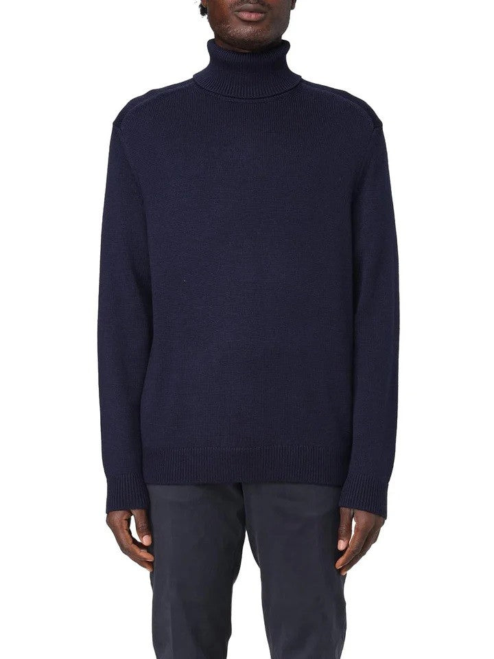 Armani Exchange Navy Blue Turtleneck Sweater With Ribbed Details