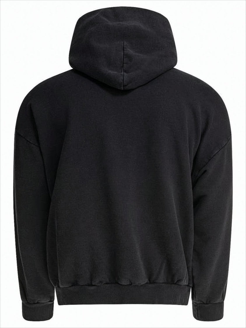 Balenciaga Relaxed Fit Black Hoodie With Embroidered Logo Detail
