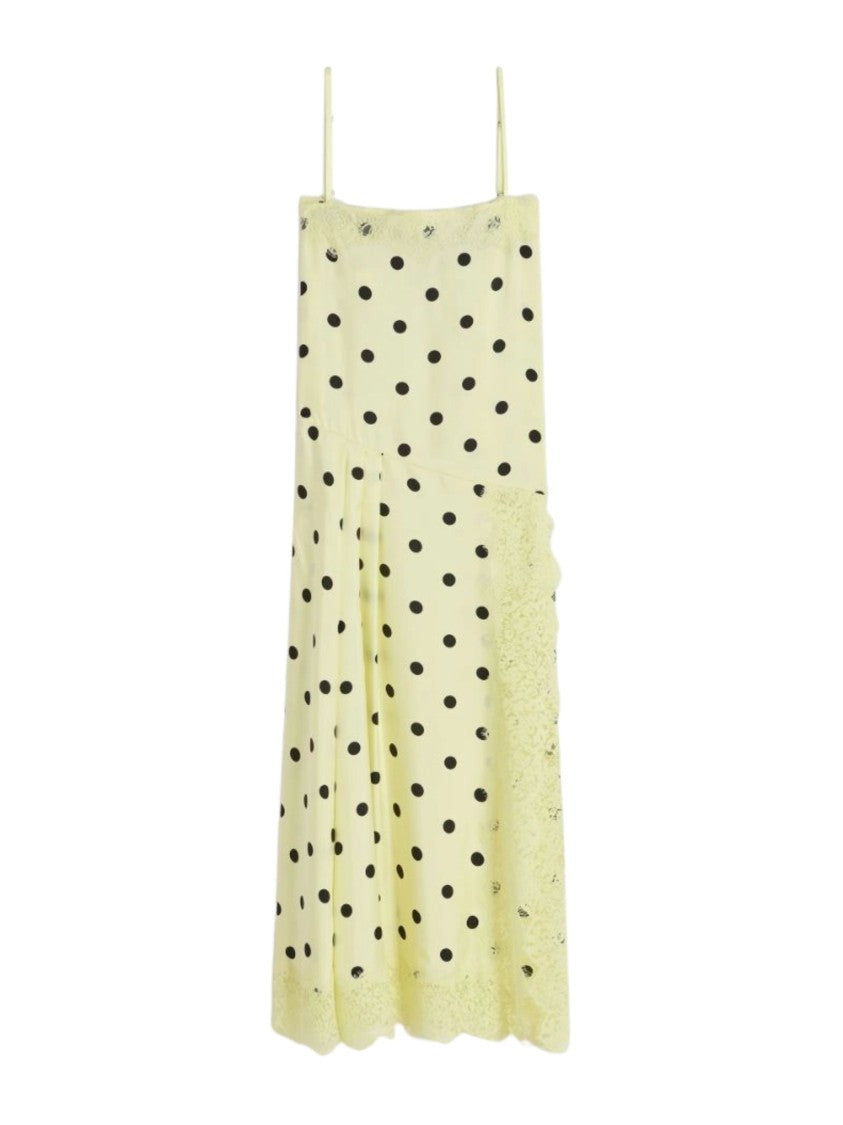 Sportmax Yellow Black Polka Dot Silk Midi Dress