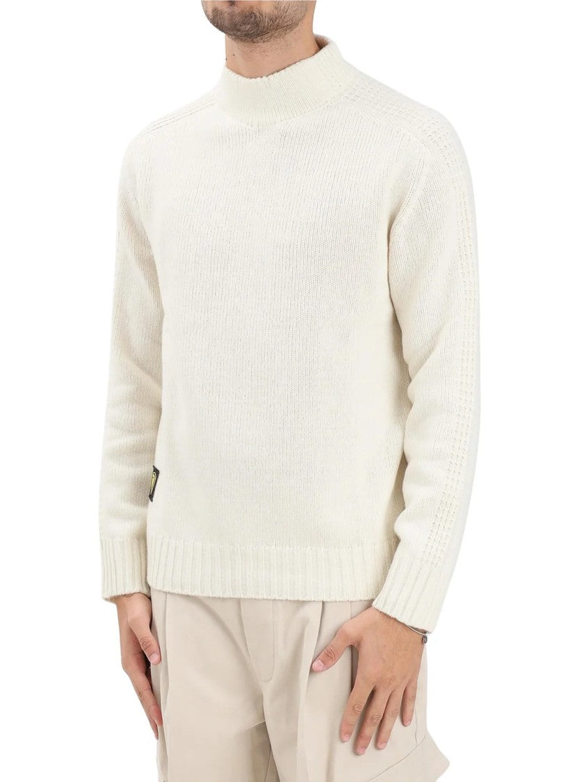 Blauer White Knitted Textured Wool-Blend High-Neck Sweater