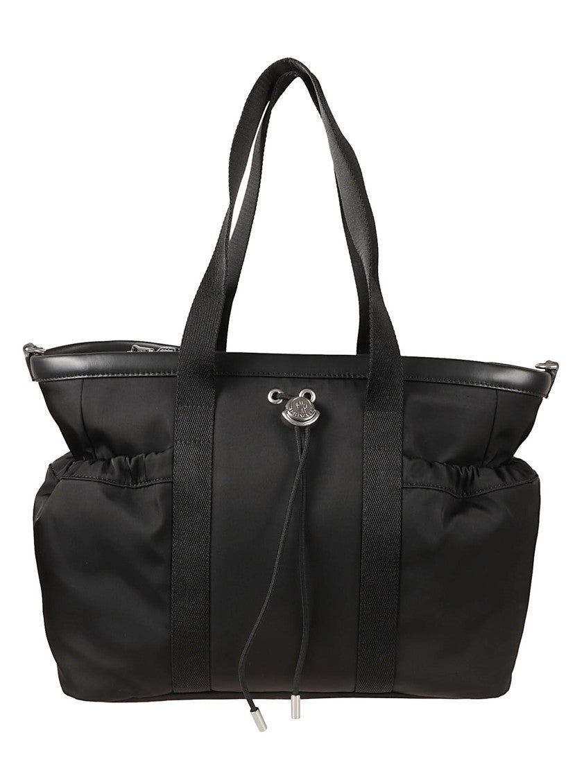Moncler Kids Dual-Handled Black Tote Bag With Drawstring And Metallic Accent
