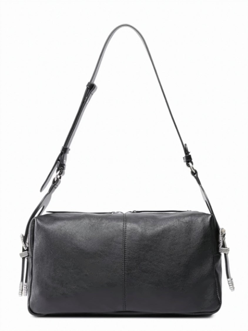 Pinko Black Smooth Silver-Tone Shoulder Bag