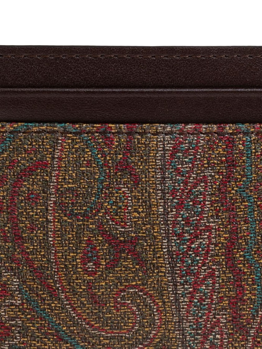 Etro Slim Card Holder In Paisley Jacquard Canvas