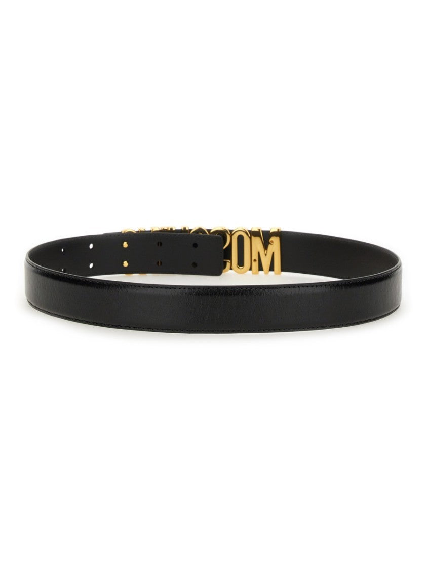 Moschino Black Leather Belt With Bold Logo Detail