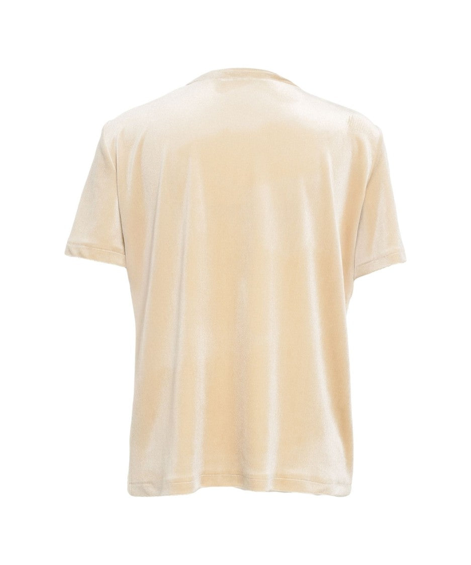Gender Beige Round Neck T-Shirt With Short Sleeves