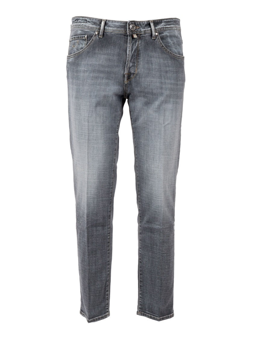 Jacob Cohen Grey Scott Faded Denim Straight-Leg Pants
