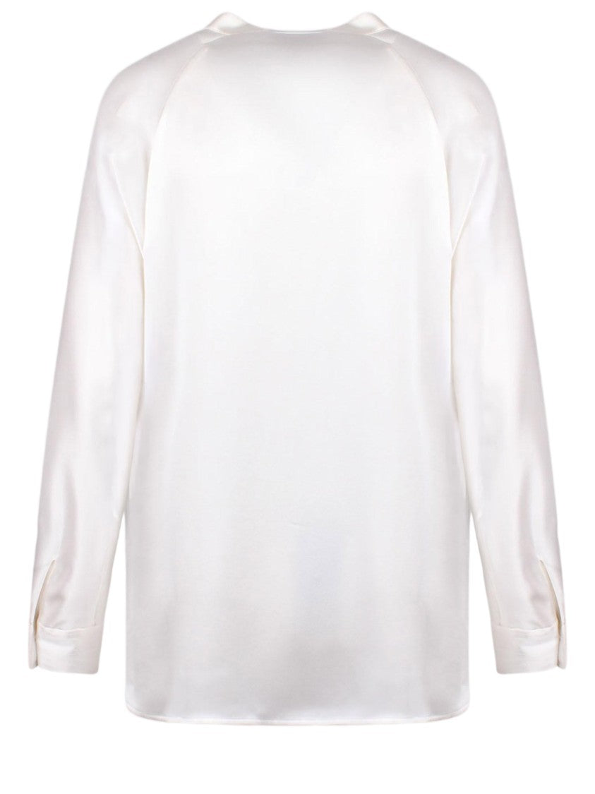 Vince Silk V-Neck Blouse With Mandarin Collar And Adjustable Cuffs