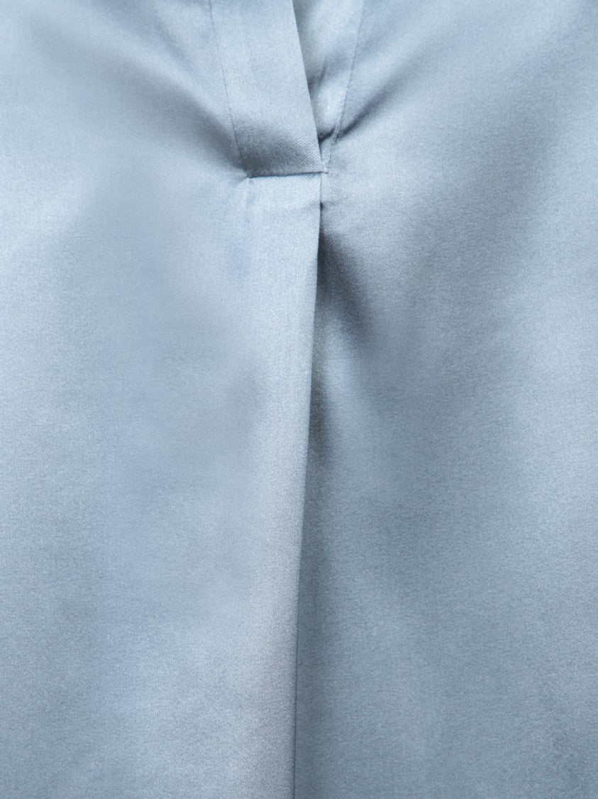 Blanca Vita Long-Sleeve Silk Shirt With Pleat Detail