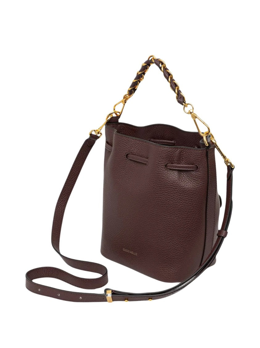 Coccinelle Pebbled Leather Bucket Bag With Gold Accents