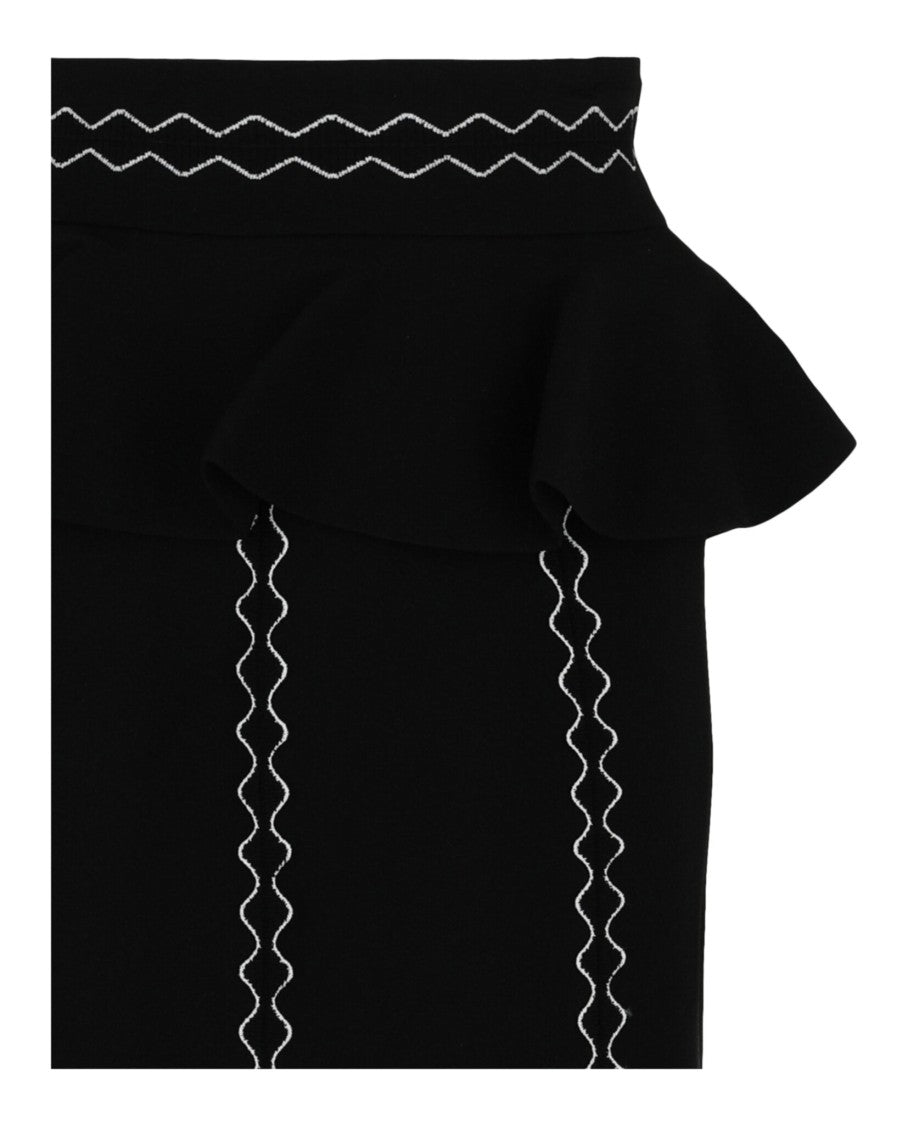 Alexander Mcqueen Vertical Scalloped Embroidery Midi Skirt With Peplum Waist