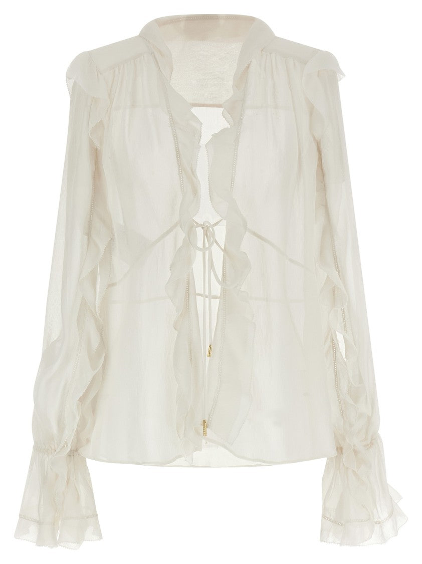 Alberta Ferretti Crêponne Silk Blouse With Ruffled Details And Drawstring Closure