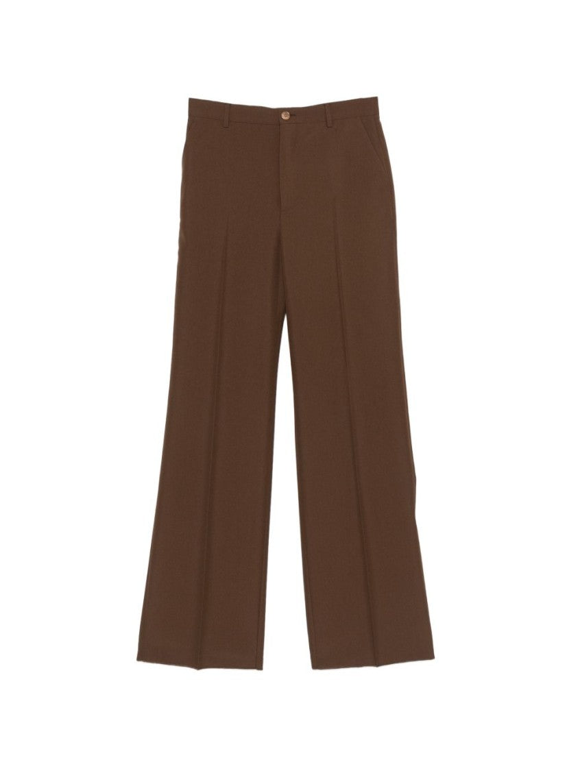 Gucci Wide-Leg Tailored Brown Trousers With Pressed Creases