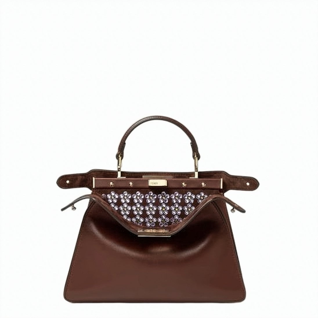Fendi Brown Structured Floral Glass Calf Crossbody