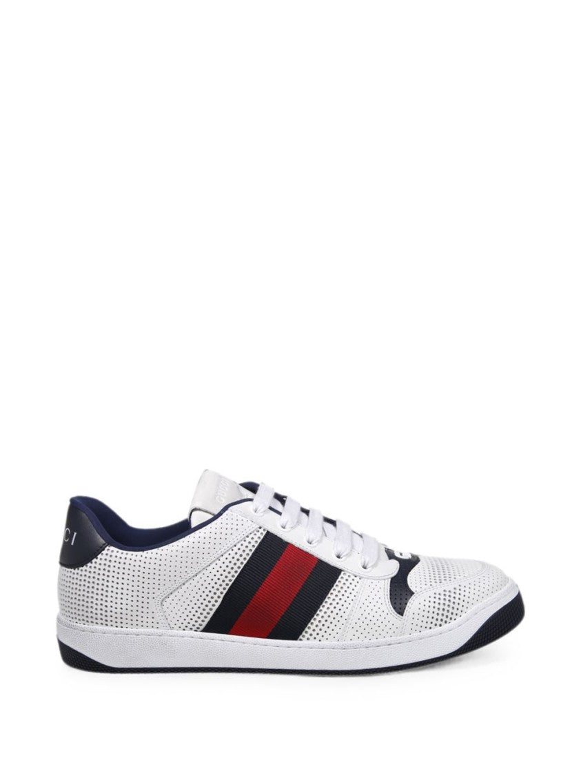Gucci White Perforated Leather Web Sneakers