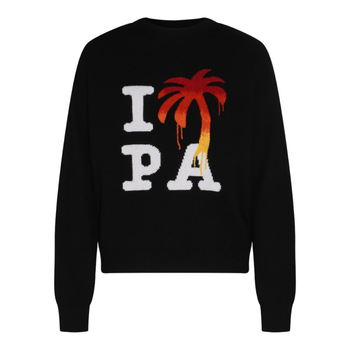 Palm Angels Graphic Print Black Sweater With Crew Neck And Ribbed Details