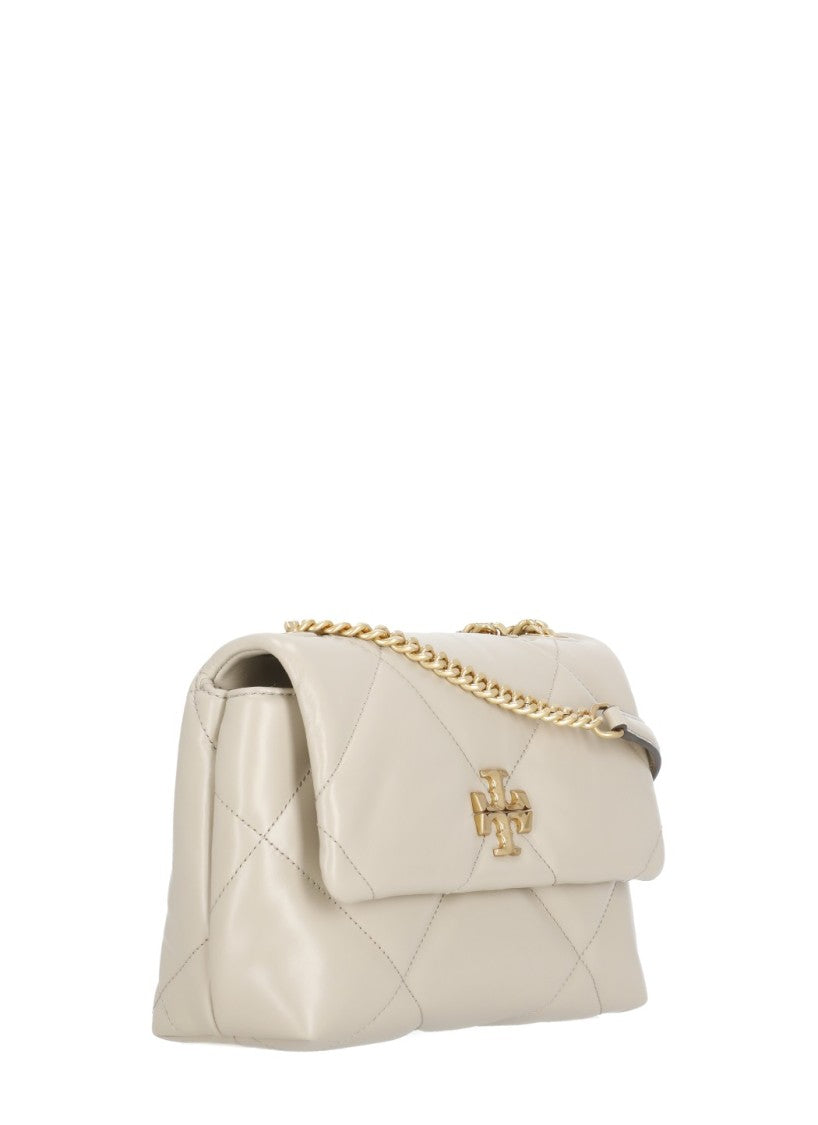 Tory Burch Beige Matelassé Leather Shoulder Bag With Diamond Pattern