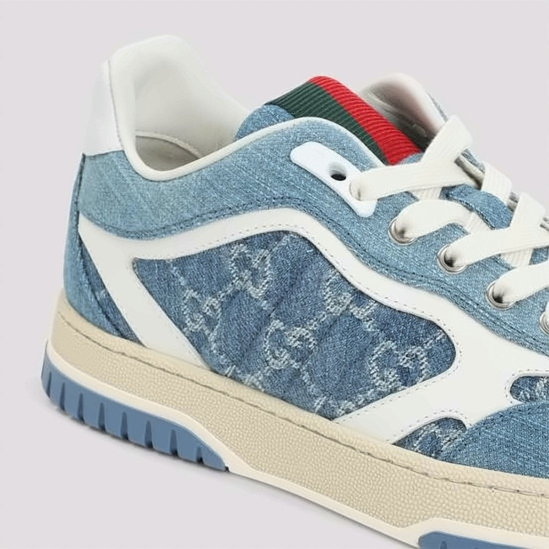 Gucci Denim Sneakers With Leather Overlays And Monogram Detail