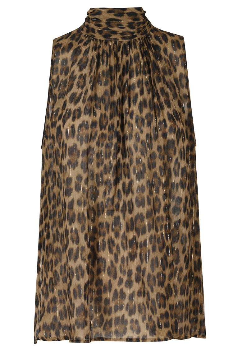 Semi Couture Dulcie Top With High Neck Scarf And Leopard Print