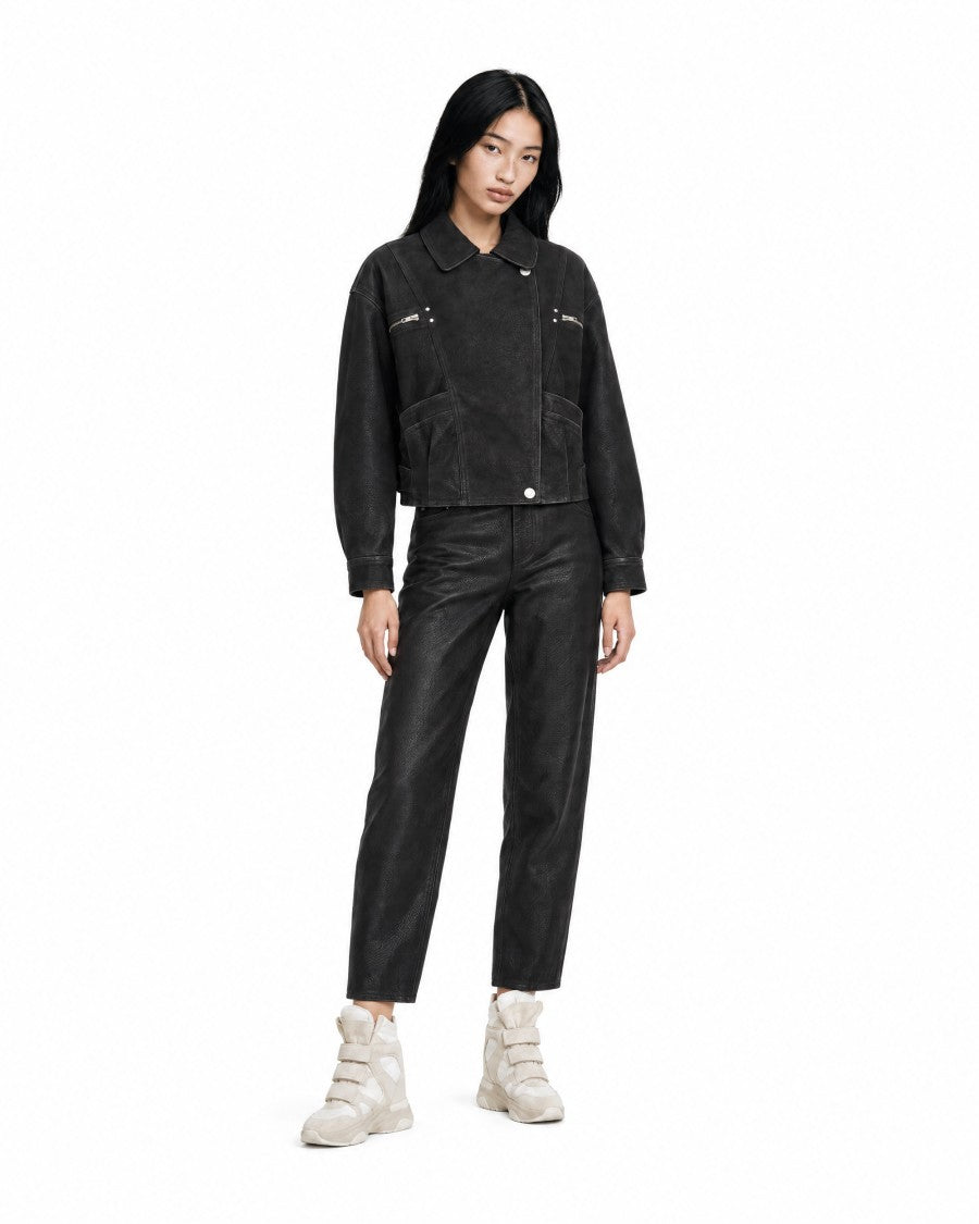 Isabel Marant Étoile Belma Black Cropped Worn-Effect Faux Suede Jacket